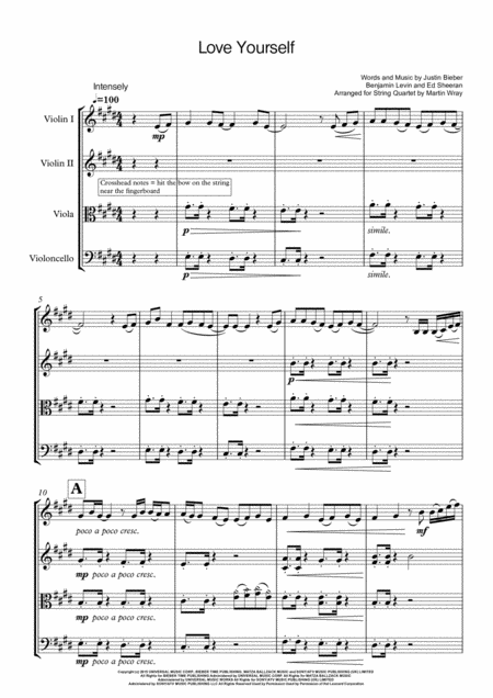 Love Yourself String Quartet Sheet Music