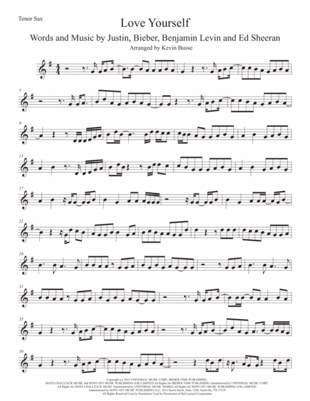 Love Yourself Tenor Sax Sheet Music