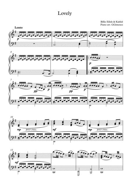 Lovely Billie Eilish Solo Piano Intermediate Level Sheet Music