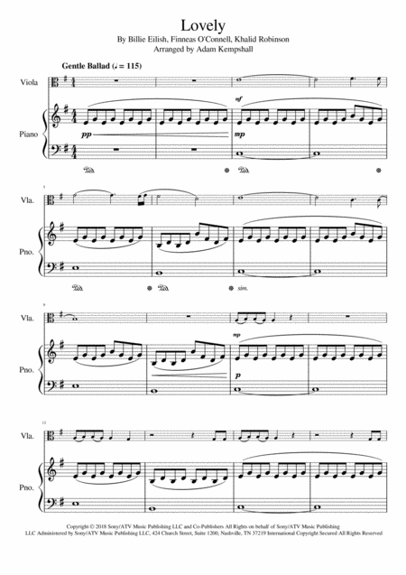 Lovely Viola With Piano Accompaniment Sheet Music