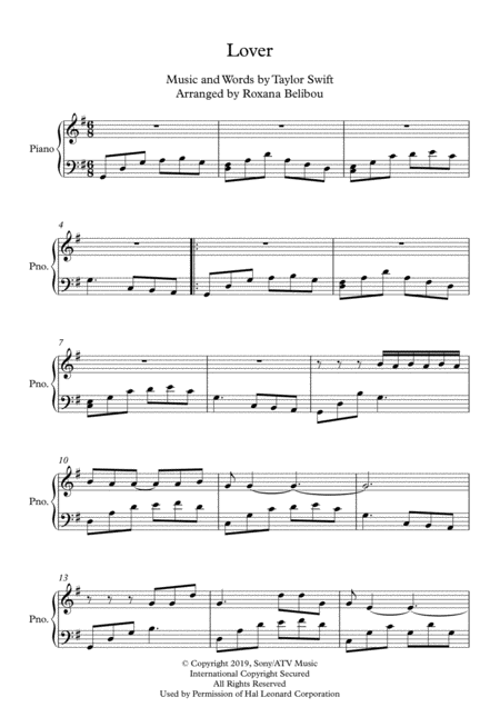 Free Sheet Music Lover By Taylor Swift Piano