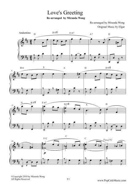 Free Sheet Music Loves Greeting Salut D Amour Romantic Piano Solo In D Key