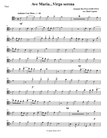 Low Brass Ave Maria Josquin Parts Sheet Music