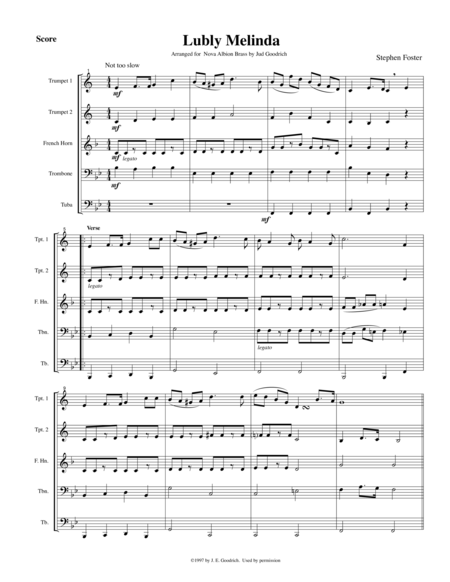 Lubly Malinda By Stephan Foster For Brass Quintet Sheet Music