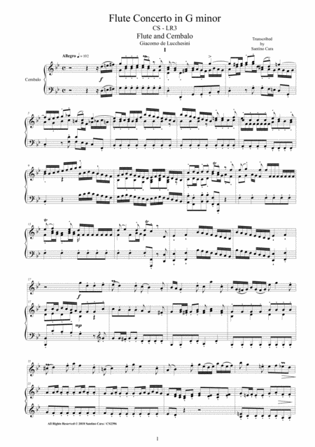 Free Sheet Music Lucchesini Flute Concerto In G Minor Cs Lr3 For Flute And Cembalo Or Piano