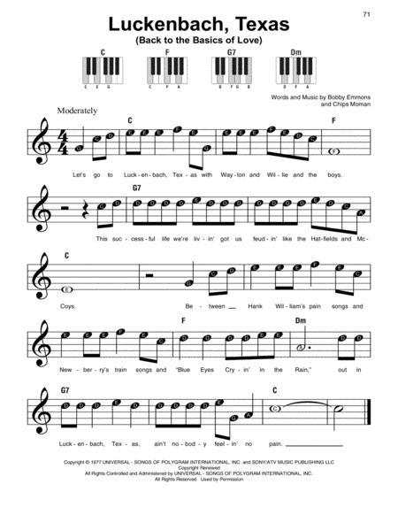 Luckenbach Texas Back To The Basics Of Love Sheet Music