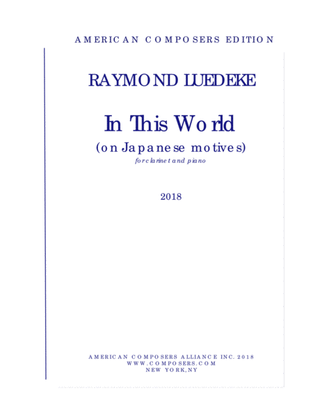 Free Sheet Music Luedeke In This World For Clarinet And Piano