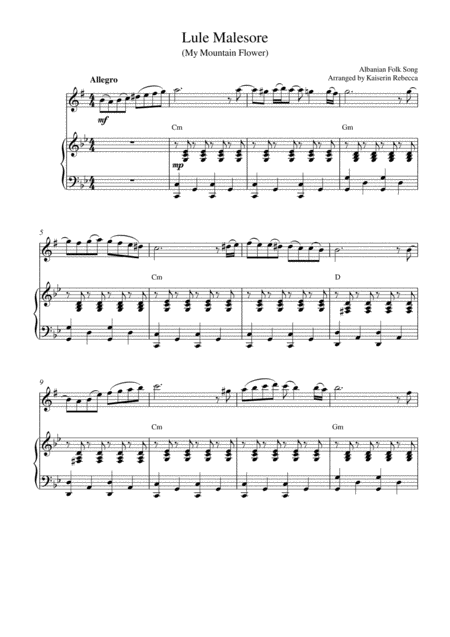 Lule Malesore My Mountain Flower Alto Saxophone Solo And Piano Accompaniment Sheet Music