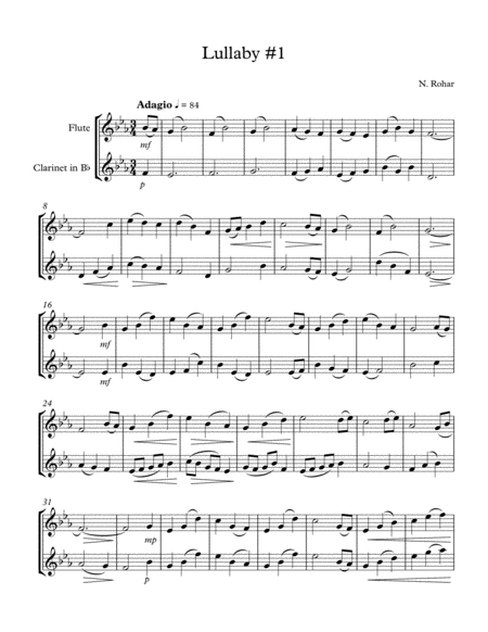 Lullaby 1 For Flute And Clarinet Sheet Music