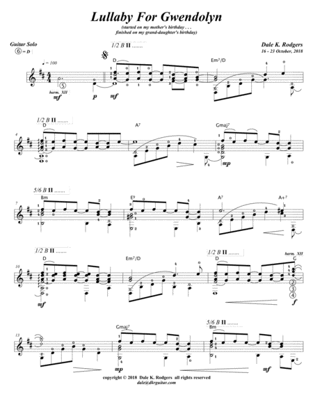 Free Sheet Music Lullaby For Gwendolyn
