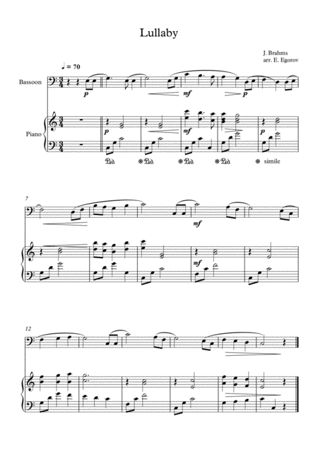 Free Sheet Music Lullaby Johannes Brahms For Bassoon Piano