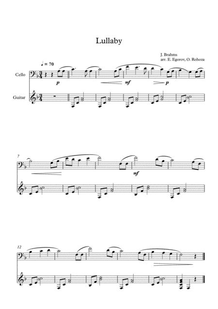 Lullaby Johannes Brahms For Cello Guitar Sheet Music