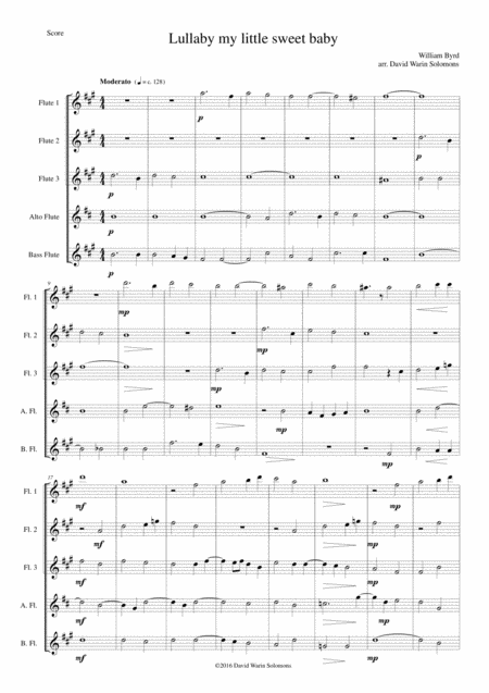 Lullaby My Sweet Little Baby For Flute Quintet Sheet Music