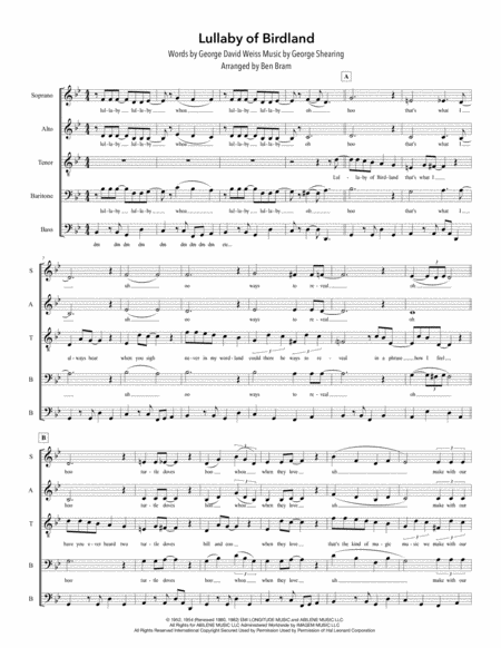 Lullaby Of Birdland Satb Version Sheet Music