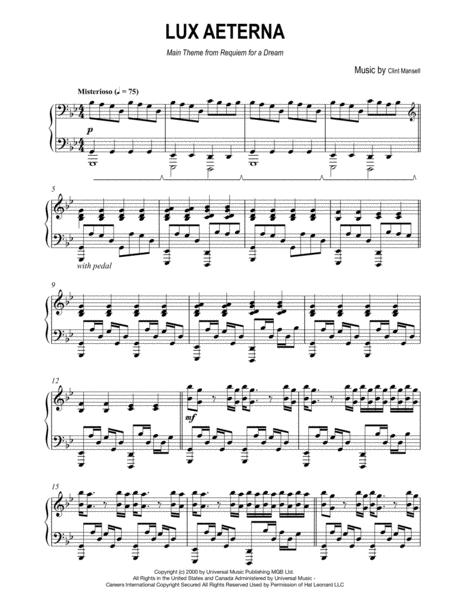 Free Sheet Music Lux Aeterna For Piano Solo