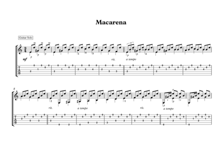 Macarena Spanish Guitar Solo Sheet Music