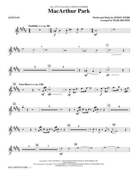 Free Sheet Music Macarthur Park Arr Mark Brymer Alto Sax