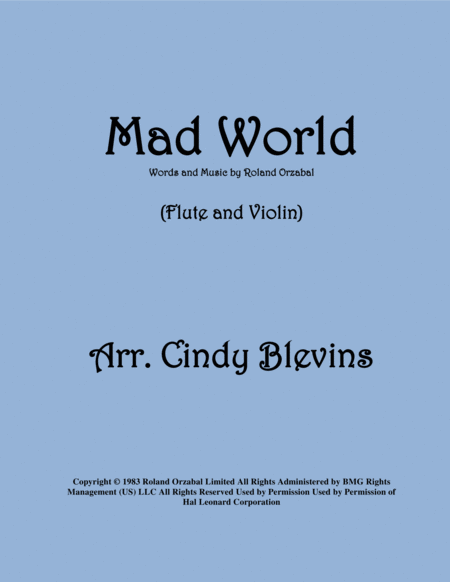 Free Sheet Music Mad World Arranged For Flute And Violin