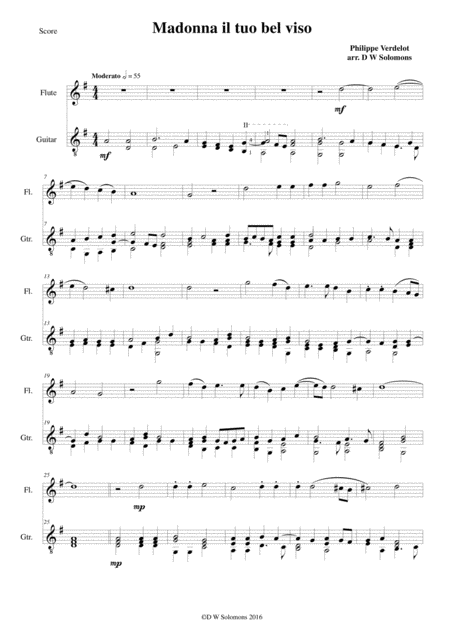 Free Sheet Music Madonna Il Tuo Bel Viso For Flute And Guitar