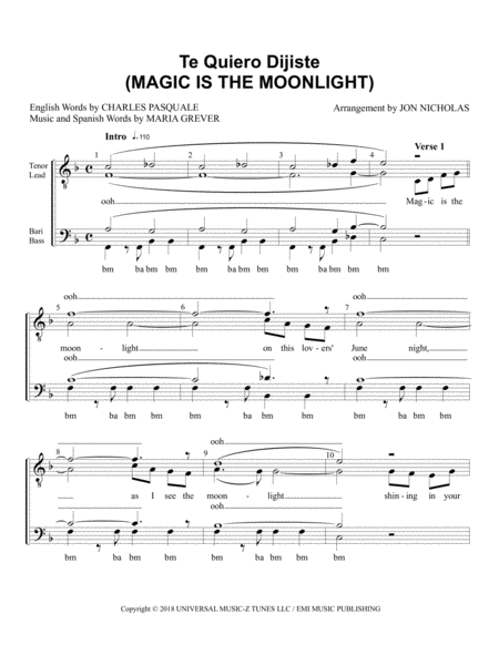 Free Sheet Music Magic Is The Moonlight