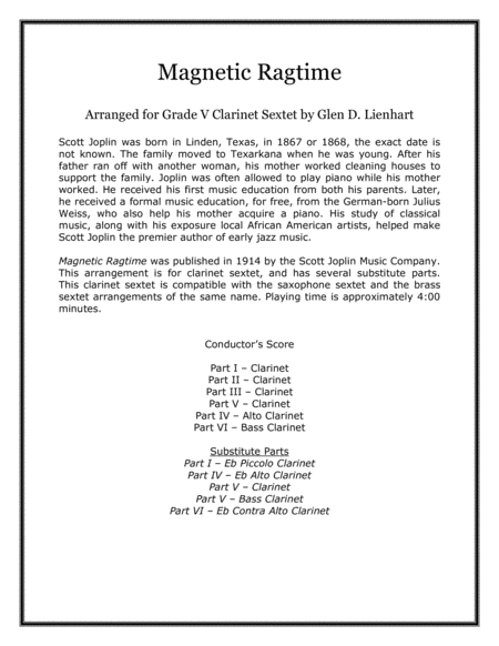Free Sheet Music Magnetic Ragtime Clarinet