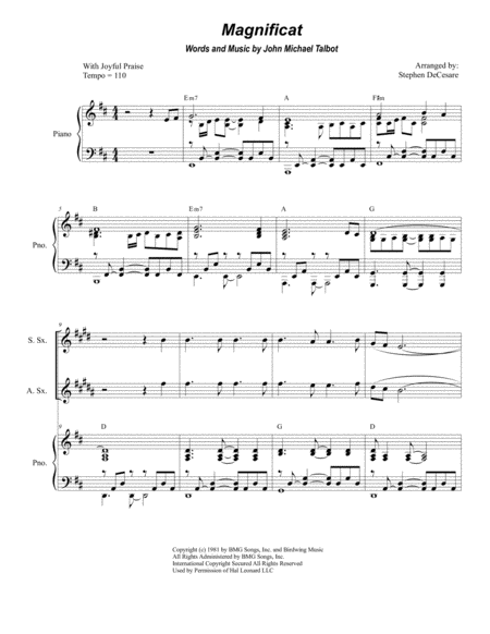 Magnificat For Saxophone Quartet And Piano Sheet Music