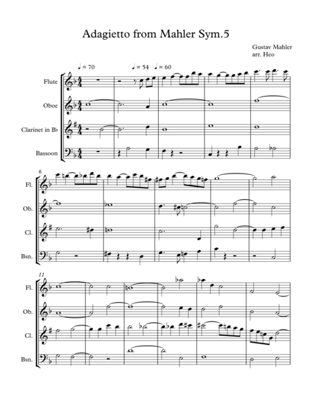 Mahler Wind Quartet Adagietto From Symphony No 5 Sheet Music