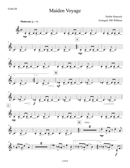 Free Sheet Music Maiden Voyage Violin 3