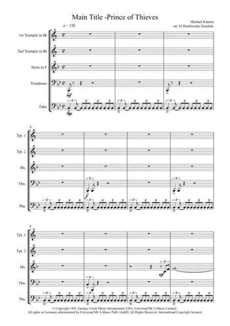 Free Sheet Music Main Title Prince Of Thieves