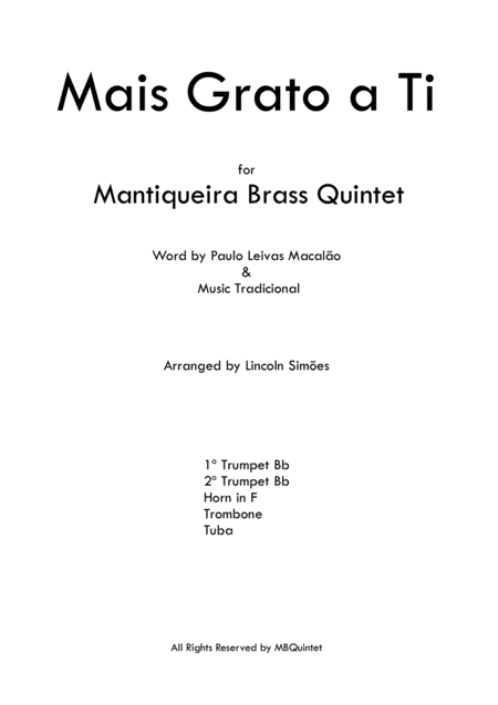 Free Sheet Music Mais Grato A Ti For Brass Quintet