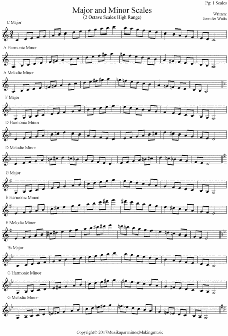 Free Sheet Music Major And Minor Scales 2 Octaves High Range