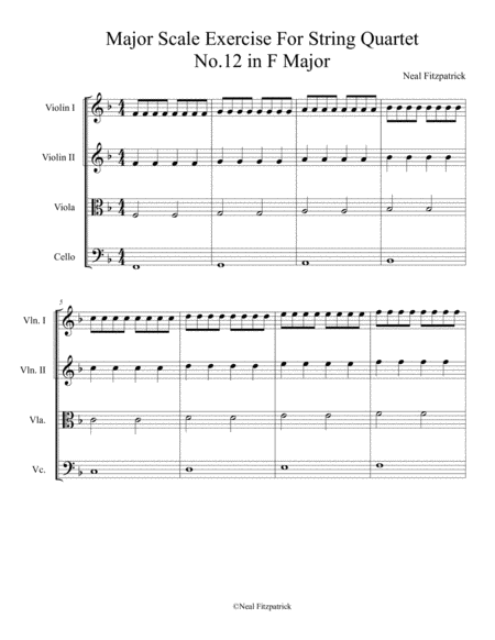 Major Scale Exercise For String Quartet No 12 In F Major Sheet Music