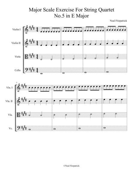 Free Sheet Music Major Scale Exercise For String Quartet No 5 In E Major