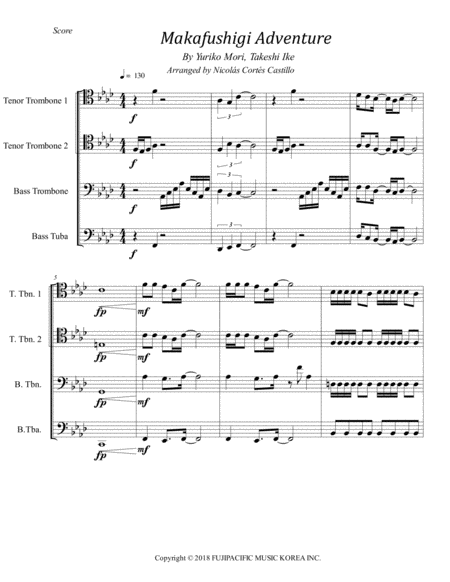 Makafushigi Adventure Dragon Ball Opening Trombone Quartet Sheet Music