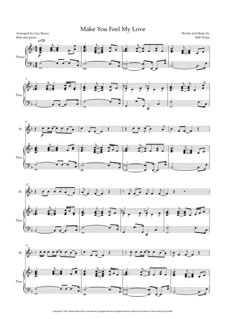 Make You Feel My Love Flute Piano Sheet Music