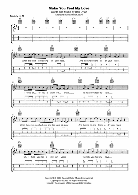 Make You Feel My Love Guitar Tab Notes Lyrics And Chords Sheet Music