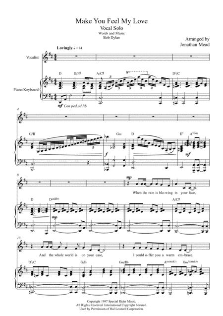 Free Sheet Music Make You Feel My Love Vocal Female And Piano