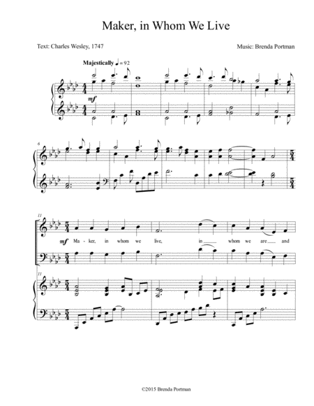 Free Sheet Music Maker In Whom We Live Satb Brenda Portman