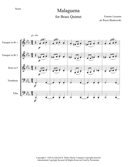 Malaguena Brass Quintet Sheet Music