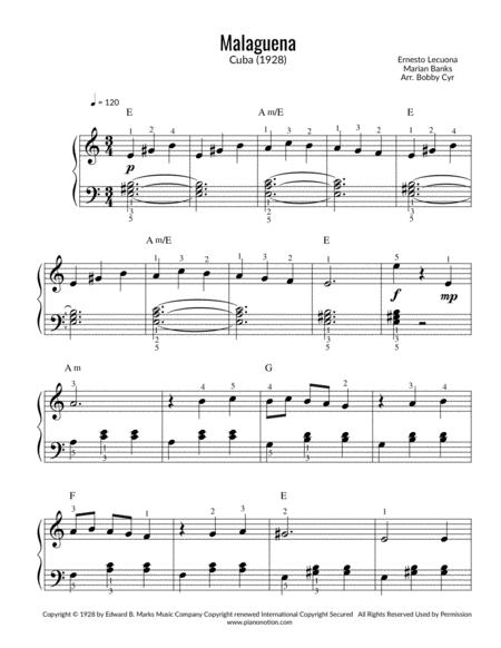 Free Sheet Music Malaguena Easy Piano Solo