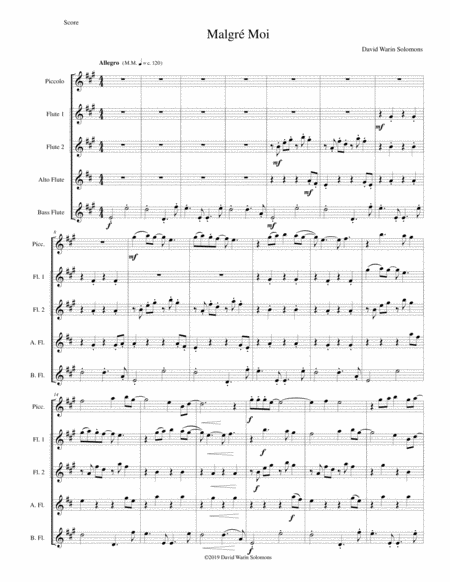 Free Sheet Music Malgr Moi For Flute Quintet With Piccolo