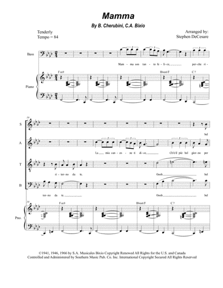 Free Sheet Music Mamma For Satb