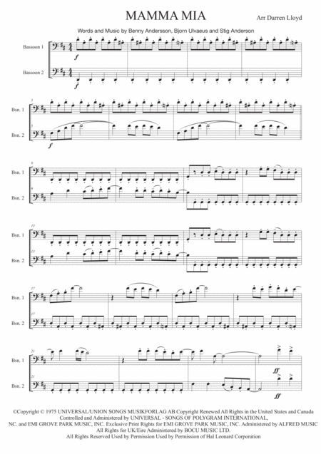 Free Sheet Music Mamma Mia Bassoon Duet