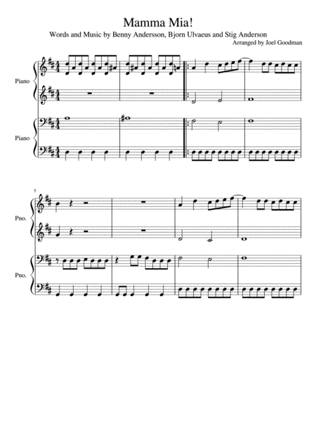 Free Sheet Music Mamma Mia Piano Duet 1 Piano 4 Hands