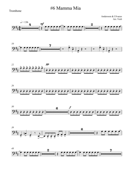 Free Sheet Music Mamma Mia Trombone From Mamma Mia