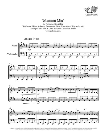 Mamma Mia Violin Cello Duet Abba Arr Cellobat Sheet Music