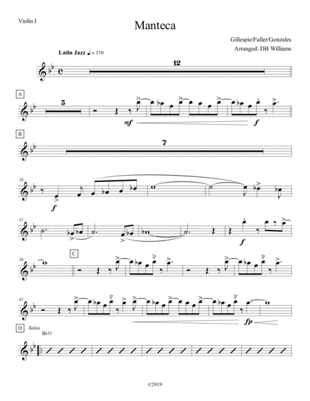 Free Sheet Music Manteca Violin 1