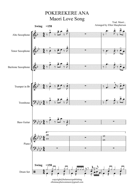 Maori Love Song Pokerekereana Big Band Sheet Music