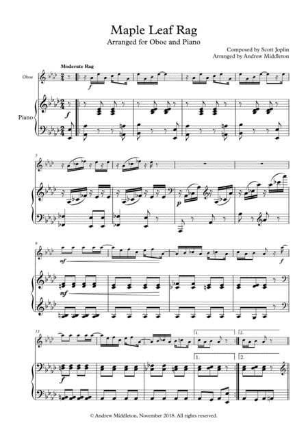 Free Sheet Music Maple Leaf Rag For Flute And Piano