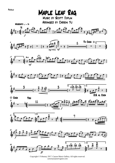 Maple Leaf Rag For Flute Choir Sheet Music